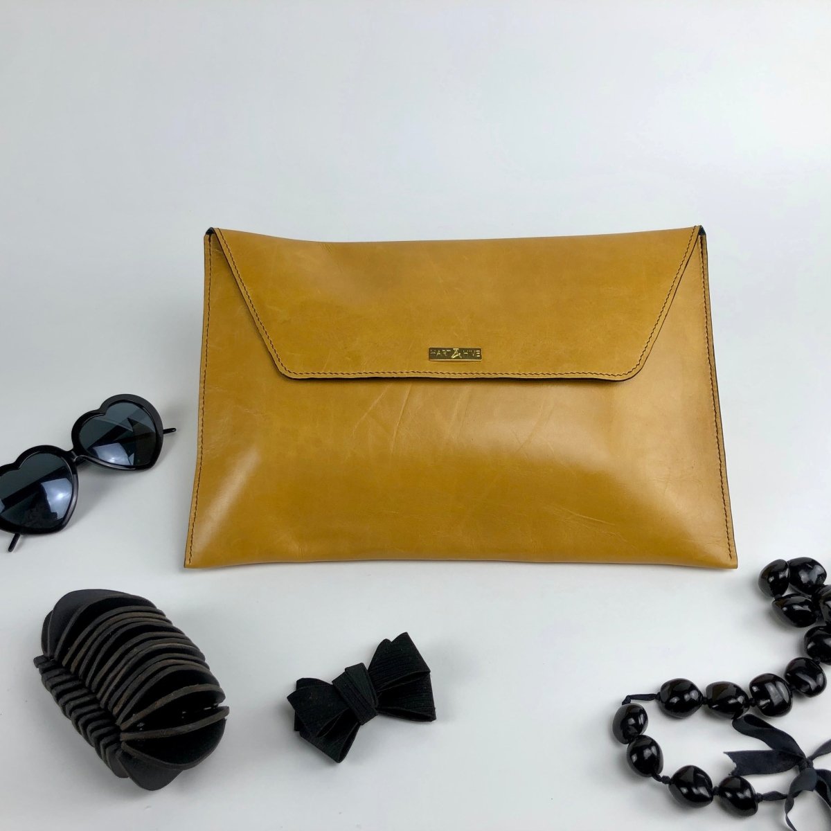 Leather Envelope Clutch - Black